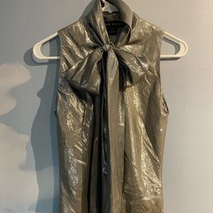 Ralph Lauren Silver Metallic Bow Neck Blouse